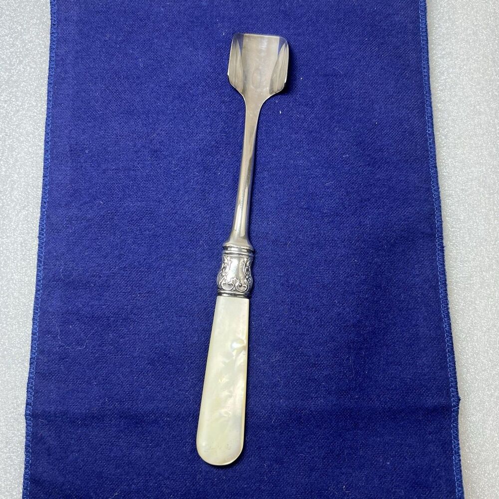 VTG Antique Sterling Silver Victorian Cheese SCOOP Spoon Mother Pearl Handle